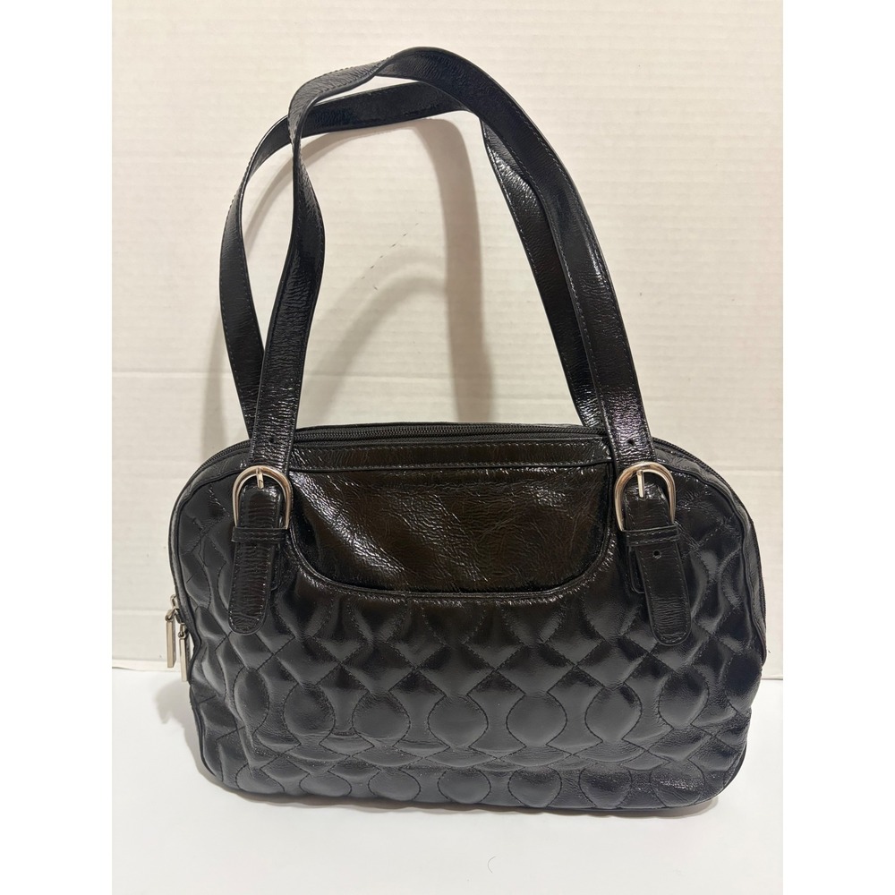 Hobo International Black Patent Leather Quilted Shoulder Bag Gingham Lining